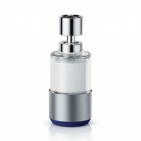 Filtru de apă pentru robinet pivotant la 360° – Cărbune activat în 5 trepte, carcasă transparentă, alamă fără plumb, potrivire universală, 8 filtre de schimb incluse