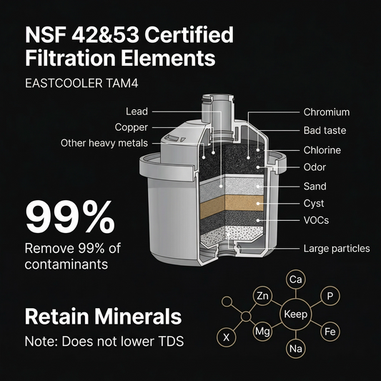 Post-filtru de remineralizare alcalină pentru sisteme de osmoză inversă – Reface pH-ul &  Minerale, Schimbare rapidă, Supliment pentru sub chiuvetă, 1/4" Conectare rapidă